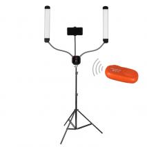 LIFE of PHOTO Doppel-Arm Bi-Color LED-Studioeuchte LF-Y500 mit Smartphone Halterung, Stativ, FB 