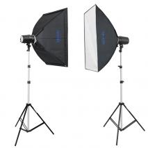 2x LED-Flächenleuchte AKTION Stative METTLE LED Foto-Studio SET SEATTLE 400 