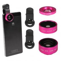 METTLE 3-in-1 Vorsatz-Linsen Set Makro, Weitwinkel, Fish-Eye für Smartphone, rot 