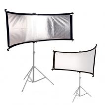 METTLE Reflektorhalter SET mit Rund-Reflektor weiß & silber 66x180 cm Fotostudio Licht Diffusor Aufheller 