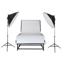 METTLE Studioset Fototisch-Set DAKOTA Profi-Aufnahmetisch 240x130 cm mit Beleuchtung 14x45 W für Produktfotografie 