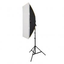LIFE of PHOTO Daylight Studioset GS-120, 4x150 W mit Striplight-Softbox 50x120 cm 