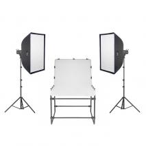 METTLE Studioset Fototisch-Set NEWPORT Aufnahmetisch 200x100 cm mit Studioblitzen für Produktfotografie 