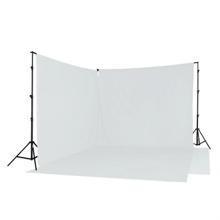 METTLE Hintergrund-SET: Doppel-Teleskop-Hintergrundsystem & 2x Stoffe weiss Fotostudio-Hintergrund 