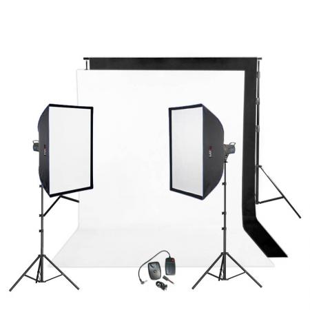 METTLE Studioset EASYSTUDIO 3000 (2x 200 WS) Studioblitz-Set Studioblitzanlage mit Fotostudio-Hintergrund 